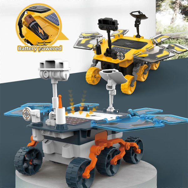 Solcellsrobot Mars Rover-kit med två energilägen, Solcellsrobot Mars Rover-kit, Rymdutforskningsleksak, DIY-utbildningsleksaker för vetenskap och teknik yellow