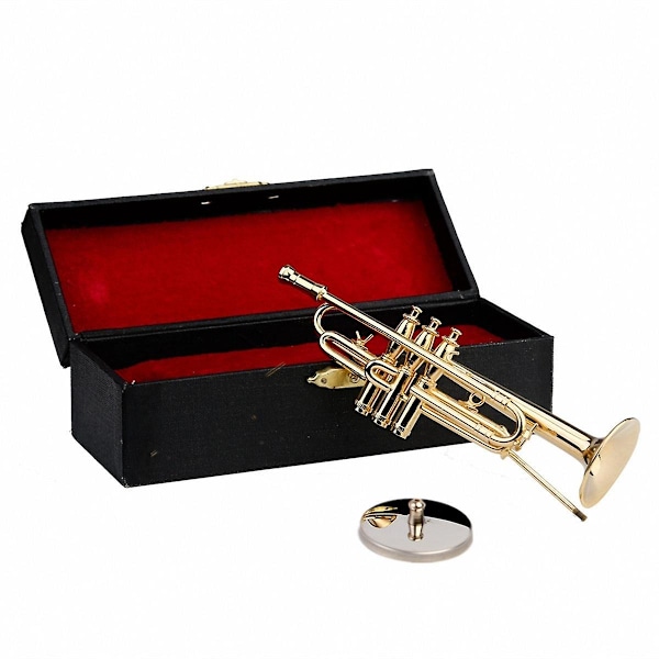 Miniatyr Trompet i Kobber med Stativ og Etui Mini Musikk Instrument Miniatyr Replika Modell Mini T As Shown