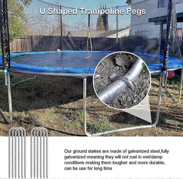 Bakkeplugger, 6-pakning 12-tommers U-formede trampolineplugger, kraftige bakkeplugger for camping [DB]