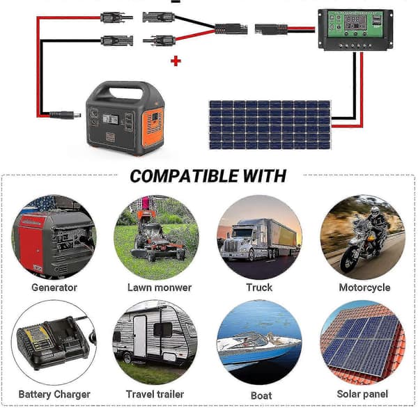 Mc4 Til Sae Adapter Solcellepanel Til Sae 10 Awg Adapter - 50cm Rv Solcellepanel Batteriladesett [DB]