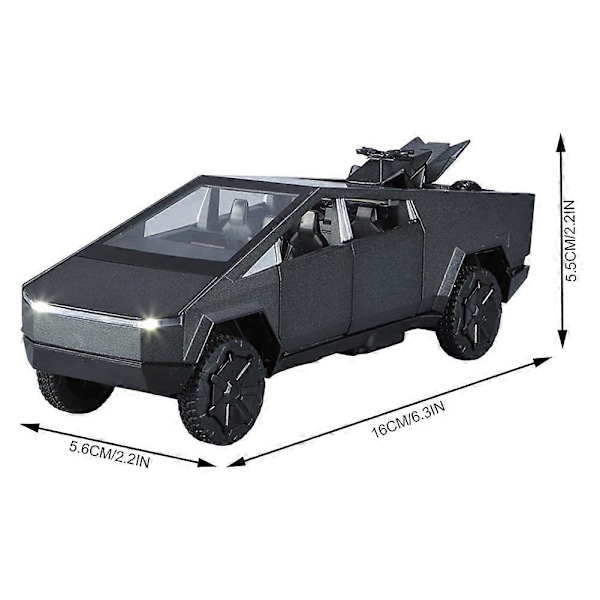 1:32 Metal Cybertruck Model, Træk-Tilbage Action Truck med Funktionelle Døre, Motorhjelm, Bagklap, Lys & Lydeffekter, Legetøjsbiler til Børn Gave Silver