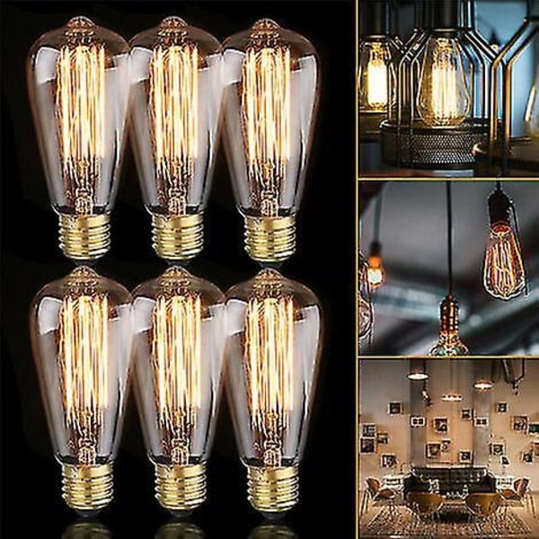 6x E27 60W Edison Glödlampa 220V ST64 Retro 64mm x 140mm