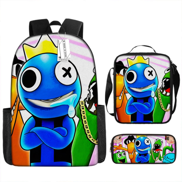 Rainbow Friends -reppu, koululaukku, kynäkotelo ja lounaskassi, kolmiosainen setti