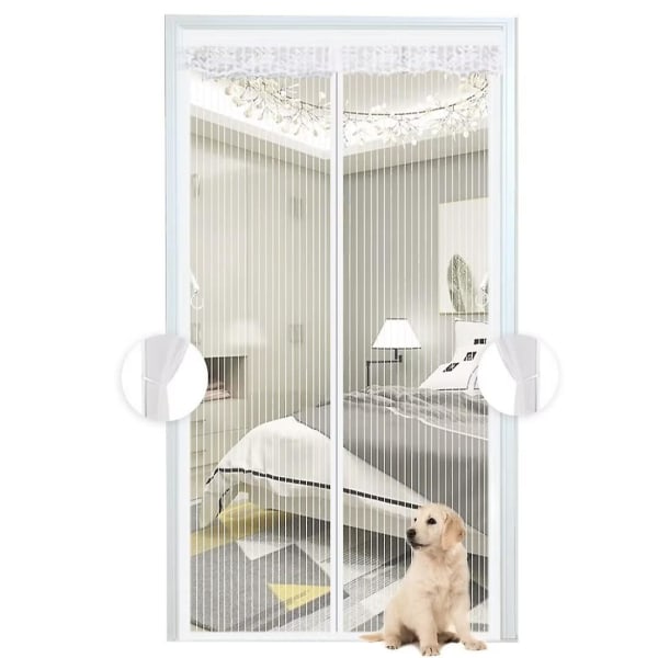 White Magnetic Mosquito Net, Mesh Curtain, Door With Fully, Self-closes For Balcony, Easy Installation, 70x210 Cm