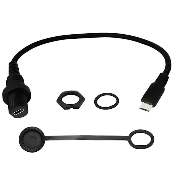 Micro USB 90 Grader Han till USB 3.1 Typ-C Hon Flush Panel Mount Förlängningskabel för Bil Motorcykel Instrumentbräda