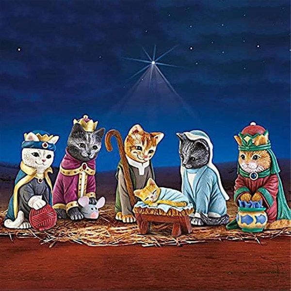 Katt-Julkrubba Inomhus Katt-Julkrubba Katt-Scen Katt-Juldekoration Söta Katt-Hartsstatyer As Shown