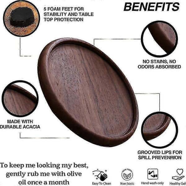 Absorberende coasters i akasietre for drikke med sklisikker base