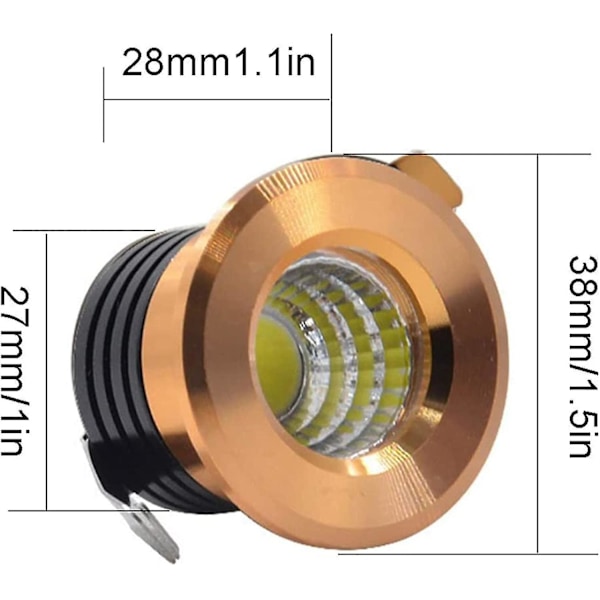 6-pak mini svart LED-innfelt spotlys mini LED-spotlys for skap taklys, 3w, varm hvit, hww