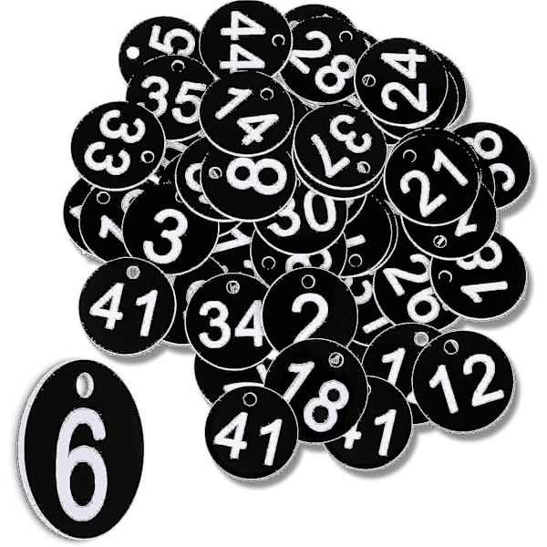 Mustat numerotunnisteet 1-50 Muoviset numeroituvat merkit Muoviset pöytänumerot Numeroitu