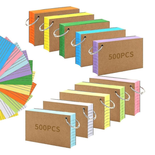 1000 PCS Index Cards 3X5 Inches Colored Flash Cards with Ring, Punched Lined Ruled Index Cards Notecards  [DmS]