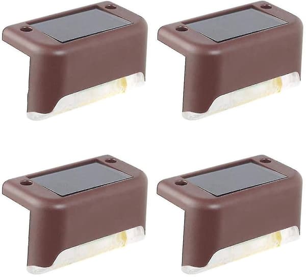 4-pakks Solcelled Terrasselys LED Solcelled Trappetrinnlys Vanntette Gjerdelys Utendørs Trapper Gjerde Brown White light