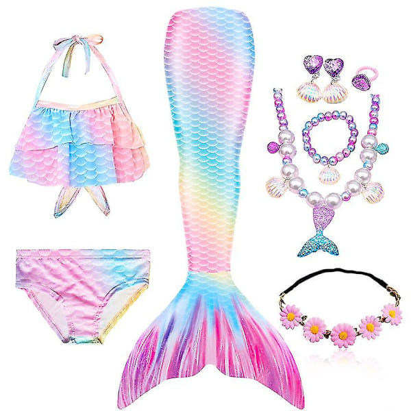 Fantasifulla Barn Mermaid Svansar För Simning För Flickor Halloween Cosplay Kostymer Den Lille Sjöjungfrun Baddräkt Badkläder Pool 120 ( 5-6T) Set2