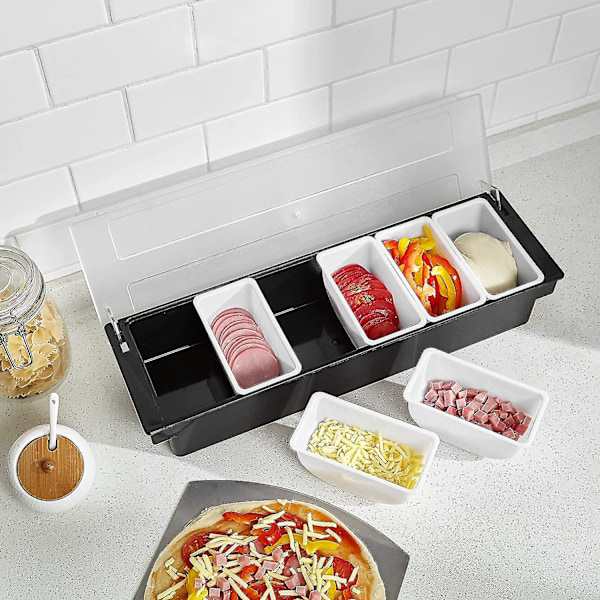6 roms brett, avtakbar toppingstasjon, plastpizza ingredienser krydderdispenser, gjenbrukbar stil 1 SIZE 1