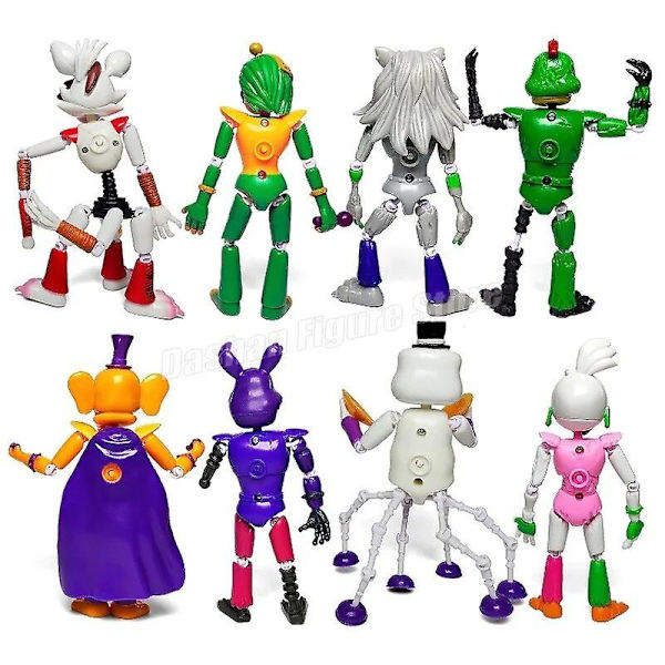 Fnaf Freddy Figurine Withered Bonnie Orville Mangle Happy Frog Roxanne Wolf Chica Actionfigur PVC Rörlig Modell Lysande Leksaker D 6pcs