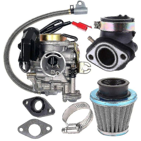 Hgbd-forgaser Passer Til Gy6 50cc 49cc 4-takts Scooter Taotao Motor 18mm Forgaser Indtag Manifold Luftrenser, Sølv (FMY)