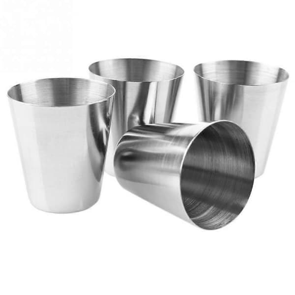 Set med 4 snapsglas i rostfritt stål med svart läderfodral (30 ml)