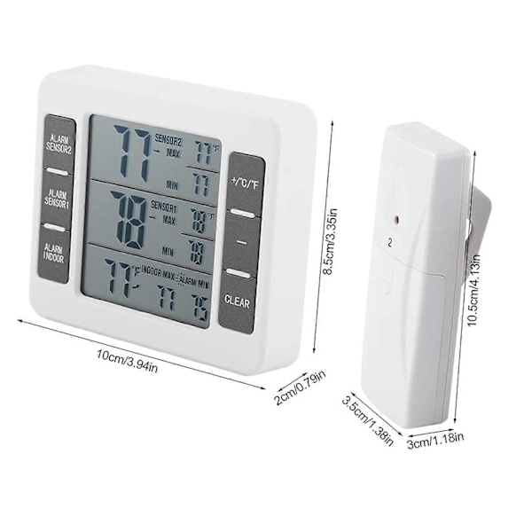 ZK- Kylskåpsfrystermometer Digitalt Alarm Hörbart Alarm med Trådlös Sensor Min/Max Display