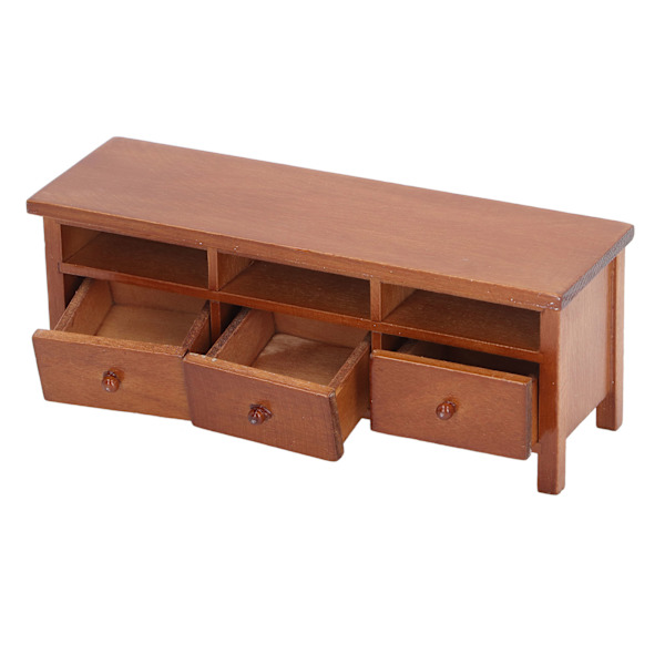 Miniatyr TV-skåp Simulering Lådor Design Dekorativ Trä Möbel Modell för 1/12 Dockhus Maroon