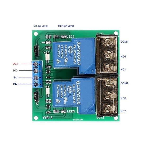 2-kanals DC 12V 30A Relækortmodul Optokobler Isolation Høj/Lav Trigger [DB]