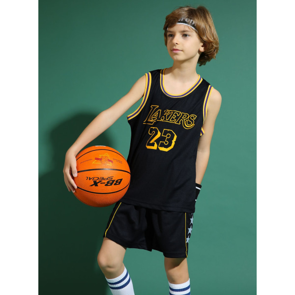 LeBron James No.23 Baskettröja Set Lakers Uniform för barn tonåringar Black XL (150-160CM)