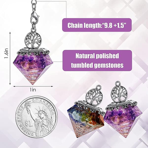2 stk. Chakra Pendul Krystal Dowsing Pendul, Naturlig Ametyst Pendul, 7 Chakra Dowsing Pendul, Pyramide Krystal Divination Orgonit
