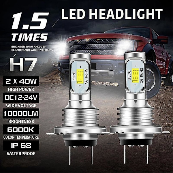 H7 LED Canbus Strålkastare H7 LED Lågstrålkastare Glödlampor 6000k IP68 CSP 3570 LED-chips