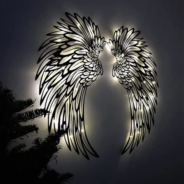 Metallinen Enkelien Siivet Seinäkoriste, Led-Enkelien Siivet Seinäveistos, Hohtava Siipi Taide Sisä- ja Ulkokäyttöön BY 35x35 cm