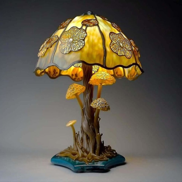 Maleri Glass Mushroom Bordlamper Bohemisk Harpiks Mushroom Bordlampe Nattelys For Hjem Og Kontor Yellow Flower Desk Lamp