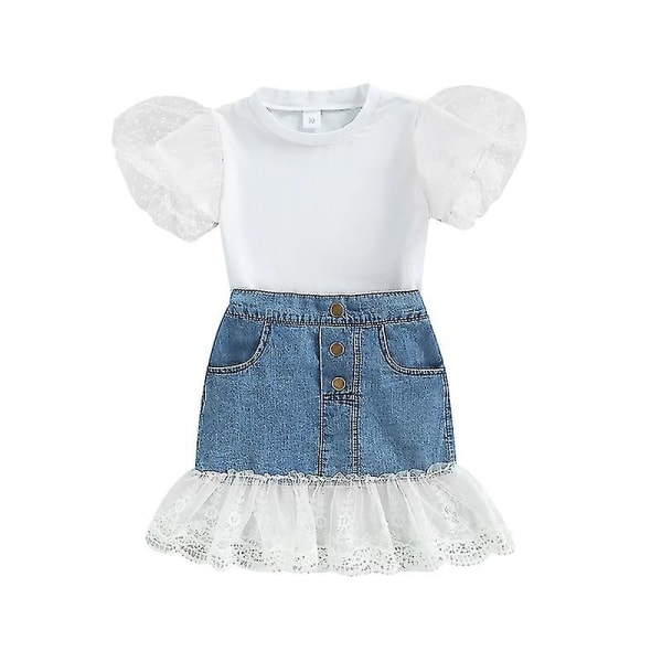 Toddler kortärmade sommardräkter Kostymer Kläder Shortsset med rund hals 2 delar outfit White 120cm