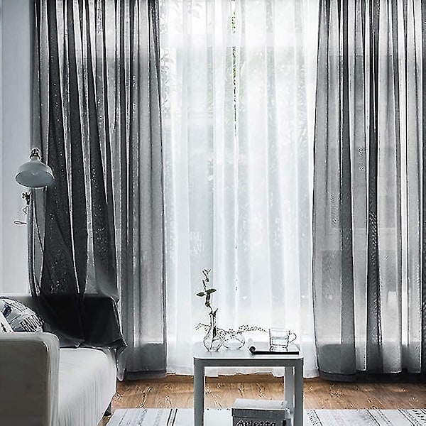 Voilegardiner med Ruffler i Lin Optikk Transparent Black