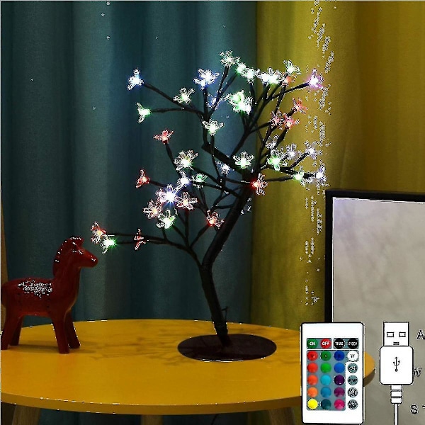 Kirsebærblomst Trælampe Med Fjernbetjening 1.5ft 40 Led Lysende Træ Med 16 Rgb Lystilstande + 4 Blinktilstande Til Fest Hjem Julepynt Os