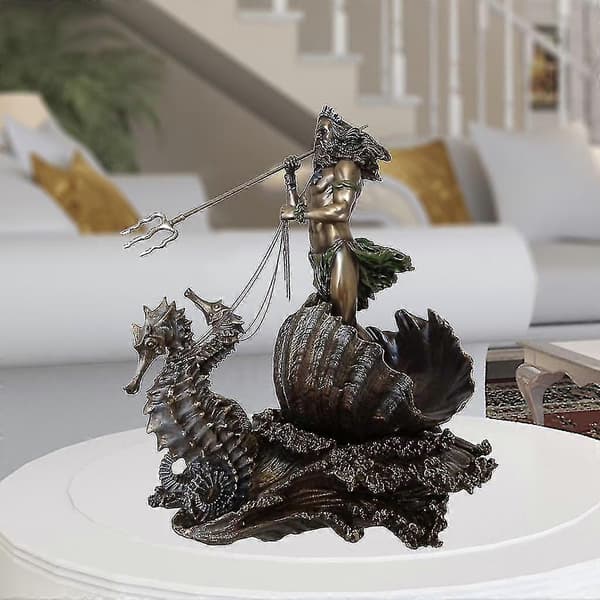 Poseidon Gresk Havets Gud Statue Resin Art Neptun På Sjøhest Figur