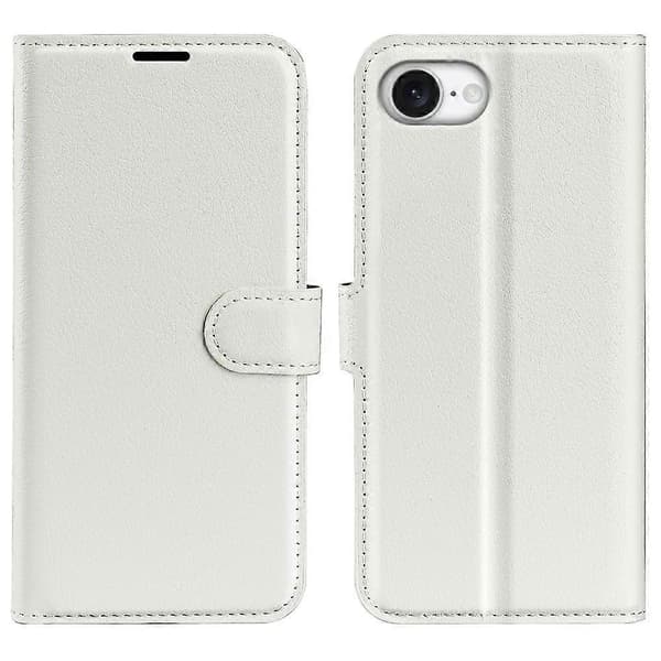 För iPhone 16e Fodral Litchi Textur Stötsäkert Läder Plånbok Telefonfodral - Vit