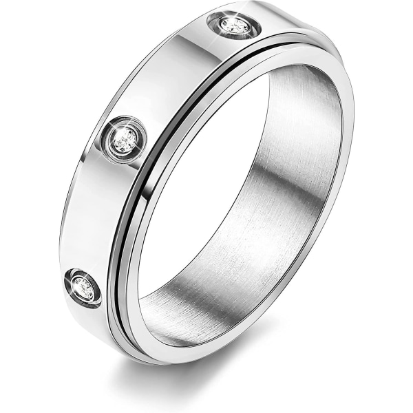 Vridbar ring Bröllop Löfte Roterande ring med kubiska zirkoner Ångestlindring Silver 9