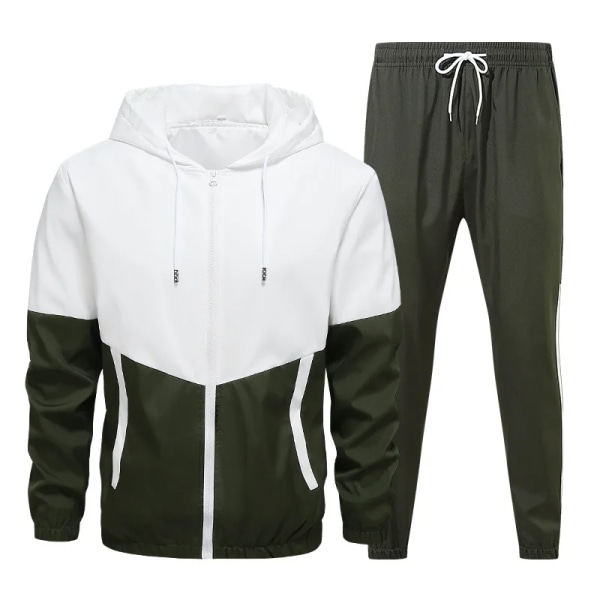 Herre Treningsdress Casual Joggere Hette Sportsklær Jakker Og Bukser 2 Deler Sett Hip Hop Løping Sportsdress Green XL