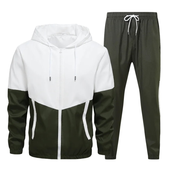 Herrspårkostym Casual Joggers Hooded Sportswear Jackor Och Byxor 2 Delar Set Hip Hop Löpning Sportdräkt Green L