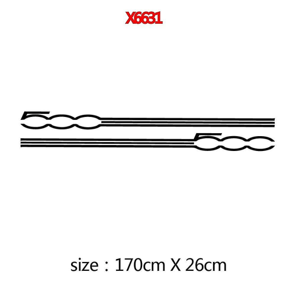 2 kpl Fiat 500:lle - Auton muotoilun ovien pitkät raita-grafiikkatarrat, helman tarrat, sivun auton korin koristeet, vinyylifilmi, auton tarvikkeet BY Refective 170cm X 26cm