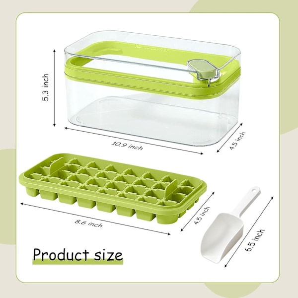 SDIGV Isbitbricka med lock och behållare, 2-pack för frys, 64 st isbitform (grön) Green
