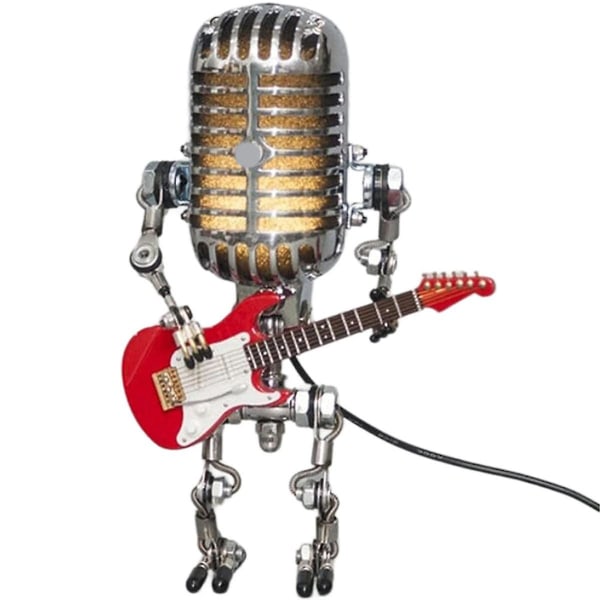 Retro Stil Vintage Mikrofon Robot Skrivbordslampa, Vintage Mikrofon Robot Touch Dimmer Lampa Bordlampa