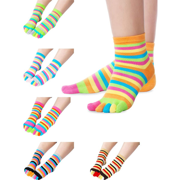 6 Pairs Five Toes Socks Toe Split Cotton Socks Color Striped Socks Women's Men's