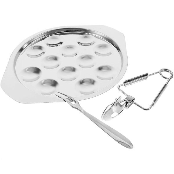 1 Sæt Sneglefad Serveringsfad Rustfrit Stål Escargot Fad Køkkenfad Silver 22.20X18.50X1.50CM