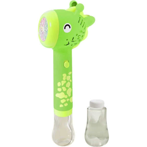 Dyrebobleblæserstav med løsning Giraf Boblemaskine Maker med lys 10 hul lys op automatisk boblemaskine Green