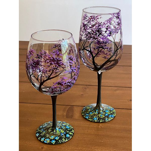 Fyra Säsonger Träd Vinglas - Vår, Sommar, Vinter, Höst - Set med Fyra Handmålade Unika Glas - Perfekt Bröllop, Jubileum, Födelsedag eller Inflyttningspresent 1pc in winter