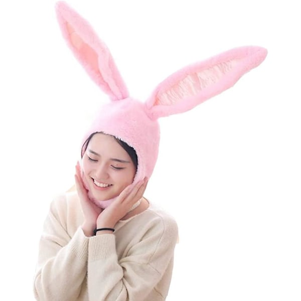 Plush Fun Bunny Ears Hood Women Costume Hats Christmas Gift Warm Soft And Cozy Pink