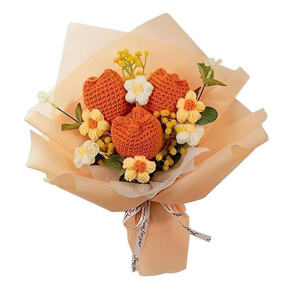 Moderne og smukke håndvævede garnbuketter til gavegivning Orange yarn bouquet