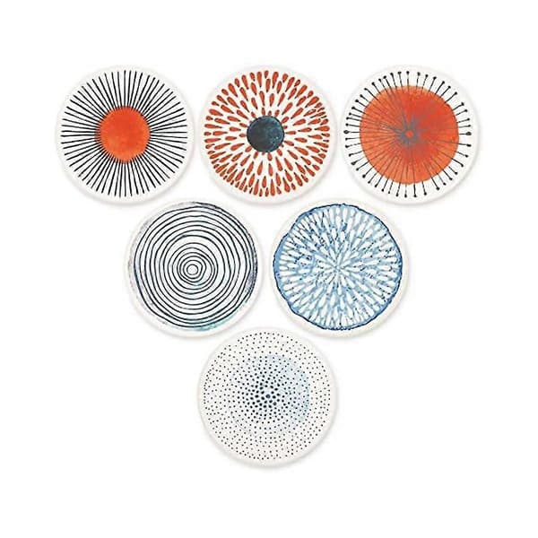 Sett med 6 coasters for drikker, absorberende runde keramiske stein coasters med korkbase for bordplatebeskyttelse As Shown
