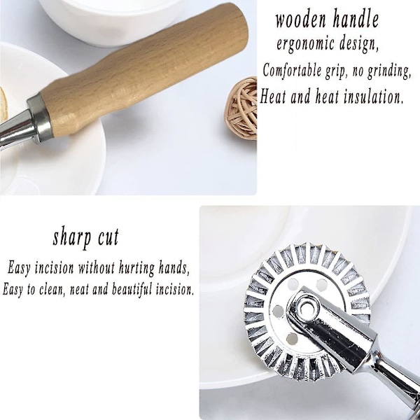 Degdegarehjul, Deghjul för Bakverk och Pasta, för Ravioli, Pasta, Dumplings Lasagna, Pierogi - 17 cm Diameter Long Handle Wonton Knife