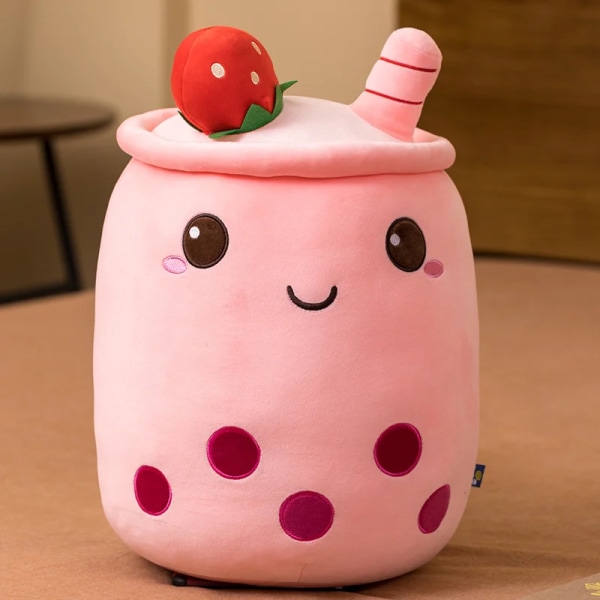 Plysj Boba Te Kopp Leke Panda Boble Te Pude Søt Fruktdrikk Plysj Fylt Myk Eple Jordbær Melkete Barn Gave fruit pink 50cm