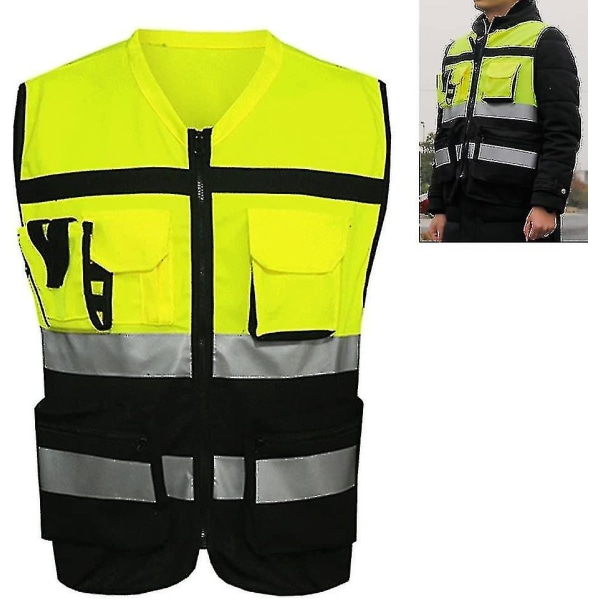 Reflective Safety Vest, High Visibility Zippered Front Vest With  Pockets