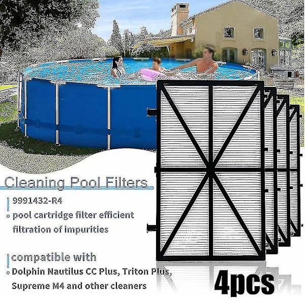 4 stk. Ultrafine filtre til poolrenser Filter 9991432-r4 Poolfilter Kompatibel med Dolphin M400 M500 Ultrafine